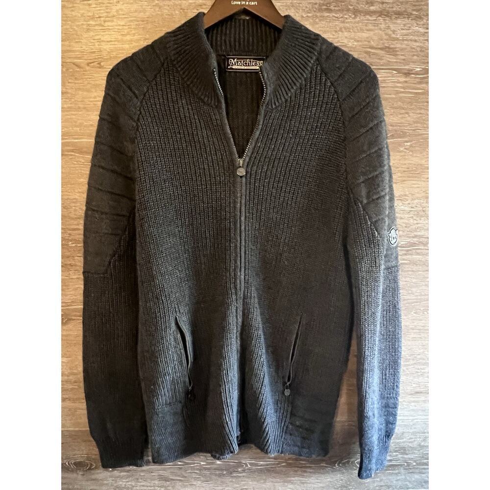 Matchless XL Manx Men’s Cardigan Knit Graffiti Full Zipper Y2K Classic Rock